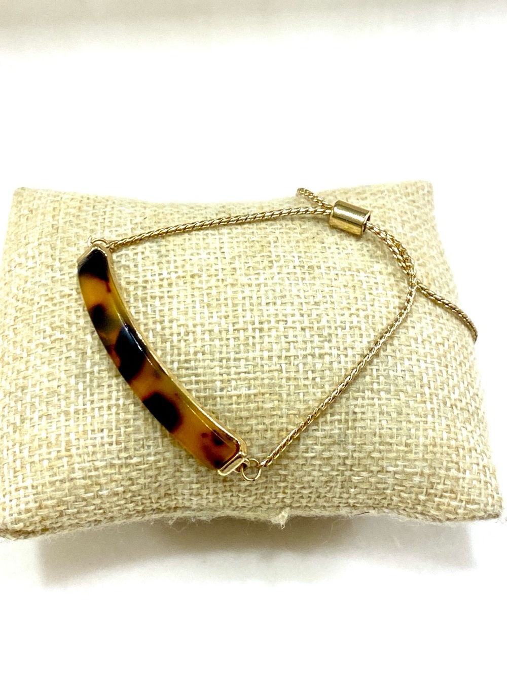 Gold-Tone Adjustable Bracelet with Tortoiseshell Bar - Brown